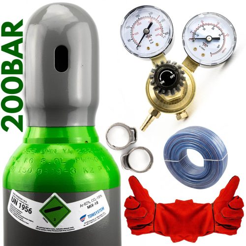 SET – MISCHGASFLASCHE 8L / 200 BAR (ARGON 82 % + CO2 18 % – VOLL) + ZUBEHÖR