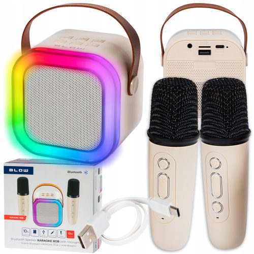  TRAGBARER BLUETOOTH-LAUTSPRECHER KARAOKE RGB 2 MIKROFONE USB SD MINI JACK + BEDIENUNGSANLEITUNG BLOW