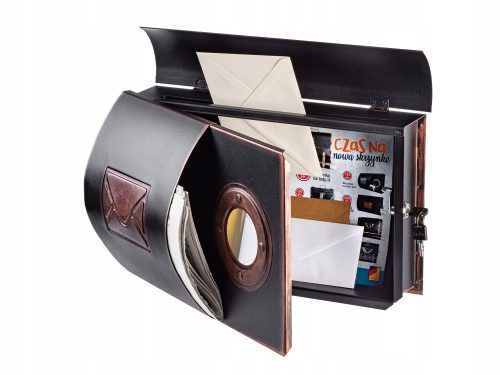 Handgefertigter Briefkasten mit Einwurfkasten, mit schwarzem IronWood-Zeitungshalter