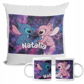  BECHER + KISSENSET Geschenk LILO STITCH Namensmuster
