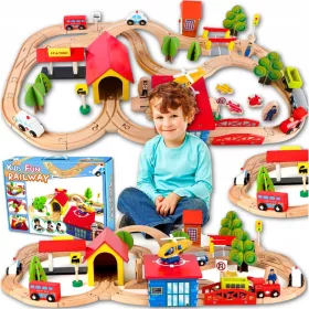  Hölzerne Eisenbahnschienen, Lokomotiven + Waggons