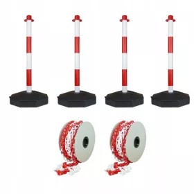   Straßenpfosten für Zäune weiß und rot 4x + Straßenkette 2x Set