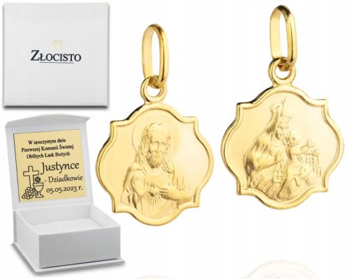  Skapulier-MEDAILLE GOTTESMUTTER, OFFENES HERZ JESUS, DOPPELSEITIGE 585-GRAVUR