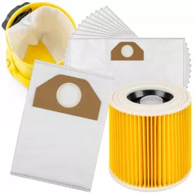    Synthetischer Staubsaugerbeutel, Staubsaugerbeutel, 10 Stück, 10 Stück + MTEC-Filter für Kärcher-Staubsauger, Filter für Staubsauger WD3, WD2