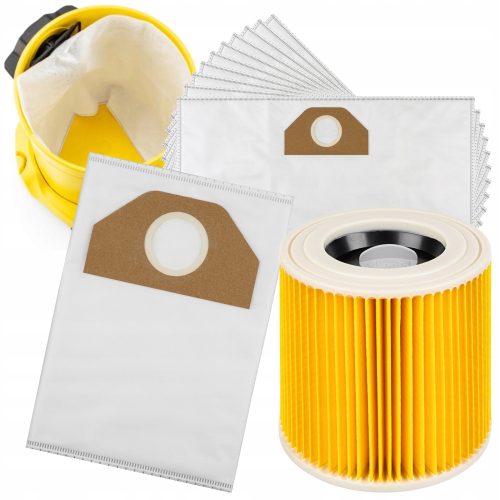  Synthetischer Staubsaugerbeutel, Staubsaugerbeutel, 10 Stück, 10 Stück + MTEC-Filter für Kärcher-Staubsauger, Filter für Staubsauger WD3, WD2