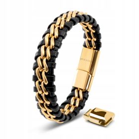  Herren-Lederarmband [Stahl] Gold