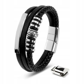  Herren-Lederarmband [Glanz] Silber