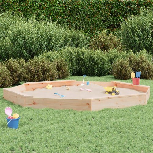 SANDKASTEN MIT SITZEN, ACHTECKIG, KIEFERHOLZ
