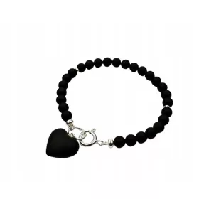  MATTSCHWARZES BERNSTEIN-HERZ-ARMBAND