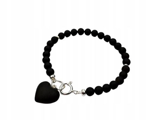  MATTSCHWARZES BERNSTEIN-HERZ-ARMBAND