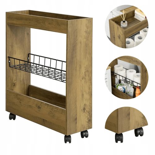 Badezimmerregal, Küche, WC-Schrank auf Rollen, schmales Bücherregal, 60 x 20 x 70 cm