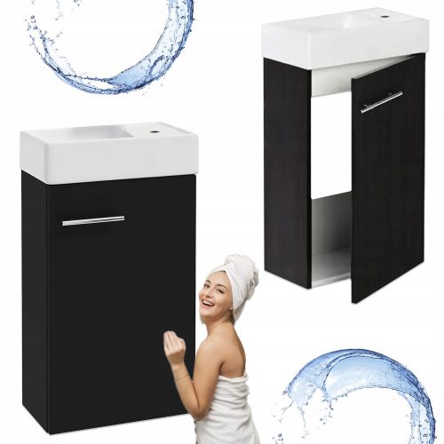 Badezimmer-Wandschrank mit Waschbecken, schwarzer Lack, kein Fingerabdruck, 40 cm