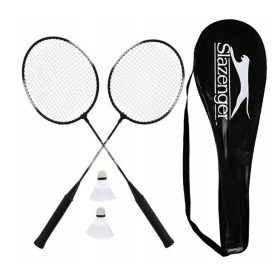   BADMINTONSCHLÄGER-SET, SCHWARZ, SOLIDE ABDECKUNG, 2 SCHWARZE SCHALEN