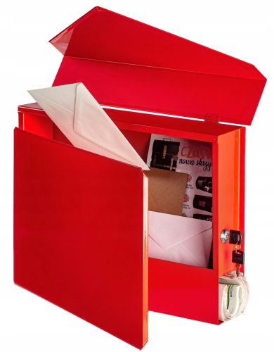 Handgefertigter Briefkasten mit Briefkasten und rotem Zeitungshalter aus IronWood