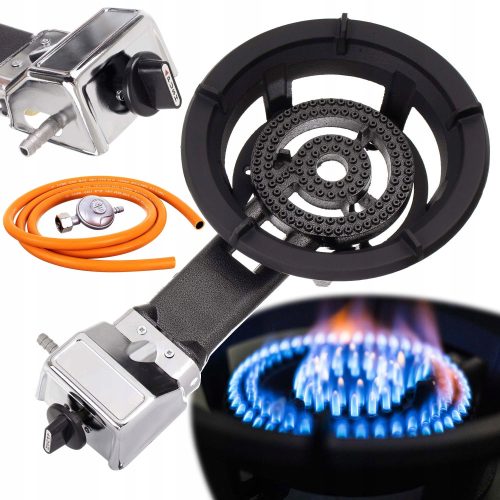 Gasbrenner-Hocker, PIEZO-ZÜNDUNG, Touristenkocher, 8,5 kW, Schlauchreduzierer
