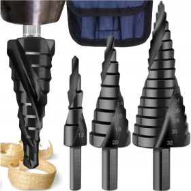   Spiral-Stufenbohrer, 3-tlg., Satz, konisch, 4-32 mm, für Holzplatten