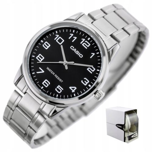  Casio Herrenuhr HERMAN, Stahl, Zahlen, silbernes Armband + GRAVUR