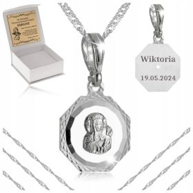    SILBERKETTE SINGAPUR + MEDAILLE 925 GOTTESMUTTER VON CZĘSTOCHOWA + GRAVUR