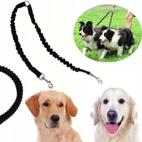    SPLITTER Starke zweiteilige LEINE FÜR ZWEI HUNDE 25 mm MIT STOßDÄMPFER 3in1