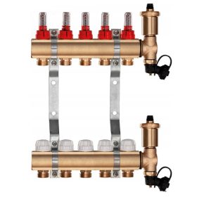  Messingverteiler für Fußbodenheizung, 5 Abschnitte