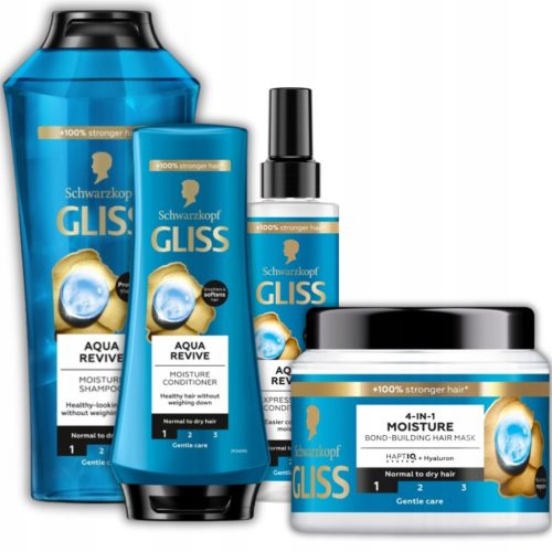  Gliss Aqua Revive Shampoo Mask Conditioner für trockenes und normales Haar 4 Stk