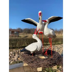  Gartenfigur - Nest mit Störchen + gratis Frosch