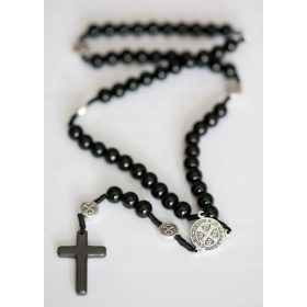    Benediktiner-Rosenkranz für Männer aus Onyxsteinen an einer Schnur mit Beutel
