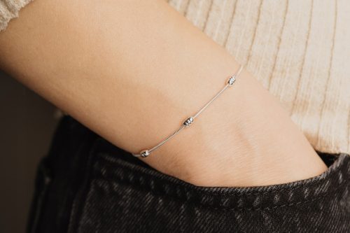  SILBERARMBAND, STERLINGSEIL, BOHNENKUGELN, SILBER Ag 925, DIAMANT