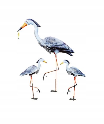  Dekorative Gartenfigur - FAMILIE - EIN GROSSER REIHER MIT ZWEI KLEINEN REIHER