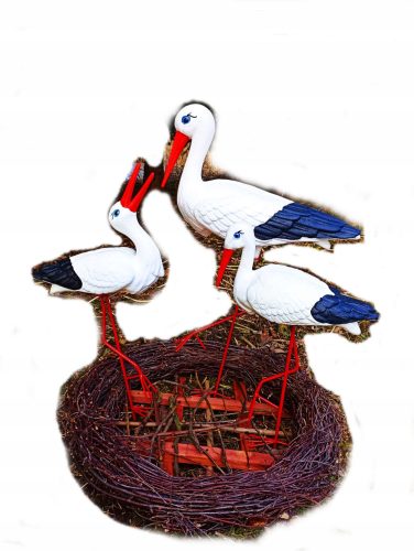  Dekorative Gartenfigur - 3 STÖRCHE + NEST