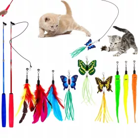    TELESKOPISCHES ANGELN-SET MIT 11 KATZENSPIELZEUG, 9 ANHÄNGER + KATZENMINZE + SPULE