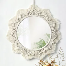    RUNDER BOHO-SPIEGEL, MAKRAMEE, EINFACHES SEIL, 50 cm, BOHO-WANDSPIEGEL