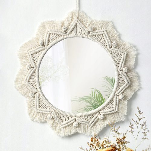 RUNDER BOHO-SPIEGEL, MAKRAMEE, EINFACHES SEIL, 50 cm, BOHO-WANDSPIEGEL