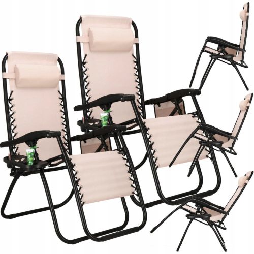  Springos 2x Liegestuhl Zero Gravity Garden Beach Liegestuhl Ecru Metall
