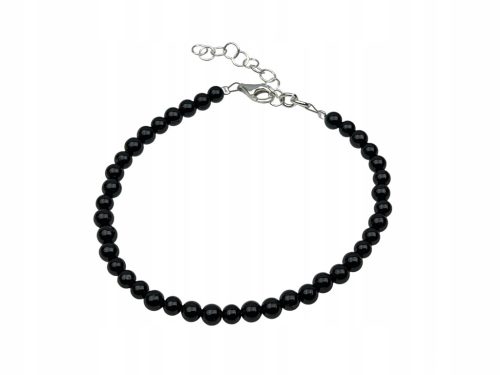  silbernes Armband 925 schwarze Turmalinkugel 4 mm mit Verstellung