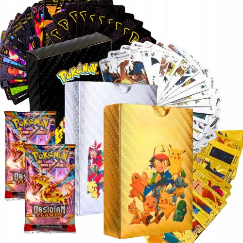  POKEMON-KARTEN-SET 3 DECKS GOLD SILBER SCHWARZ 165 CAT 3IN1 + 2× Pokemon-Karten OBSIDIAN FLAMES 1 Beutel mit 10 Karten