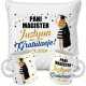 KISSEN + BECHER-SET MAGISTER ENGINEER BACHELOR DEFENCE GESCHENK