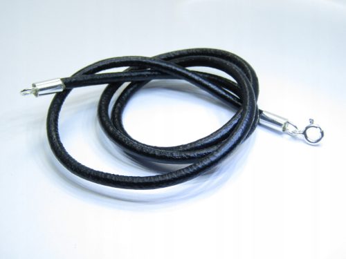  SCHWARZES DING MIT 925 SILBERKLAMMERN, Durchmesser 3 mm, Länge 50 cm