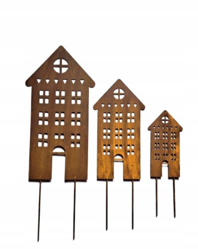  Häuserblöcke, Metall-Gartendekoration, A-Board, Corten-Effekt, 3er-Set
