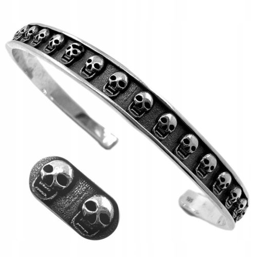  Steifer Herren-Armreif SKULLS im Rock-Stil, mit Totenkopfgravur aus S925