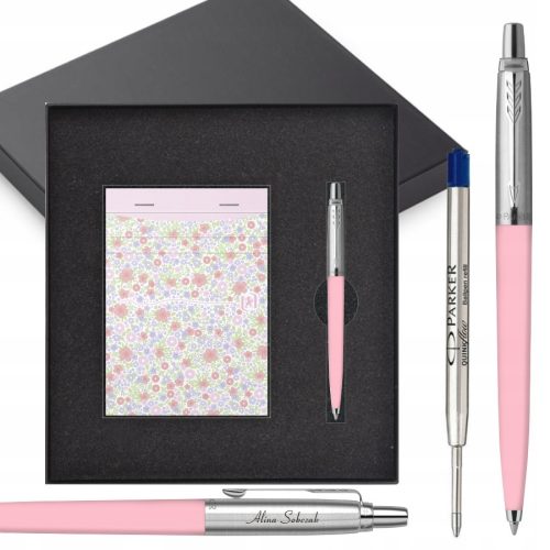  Blauer Druckkugelschreiber von Parker + Notes A6 Oxford Mehrfarbig