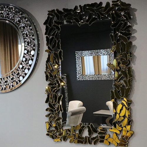  Goldfarbener rechteckiger Glamourspiegel 80x120 cm M-0547