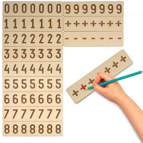  Grafomotorische Holztafel zum Erlernen des Schreibens von Montessori-ZAHLEN 12-tlg