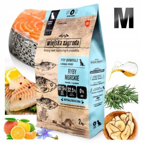  Wiejska Zagroda Hypoallergenes Trockenfutter für Hunde, Seefisch, 2 kg, M