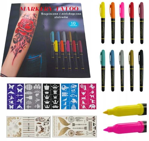  Tattoos für Kinder, waschbare Tattoos für Kinder, Vorlagen + 10 x Filzstifte