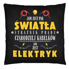    Schwarzes Kissen für einen Elektriker. Ein Geschenk mit jedem Fotodruck