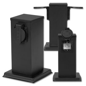    Quadratischer Lichtmast Masterled, Steckdose 230V, 20 cm, schwarz