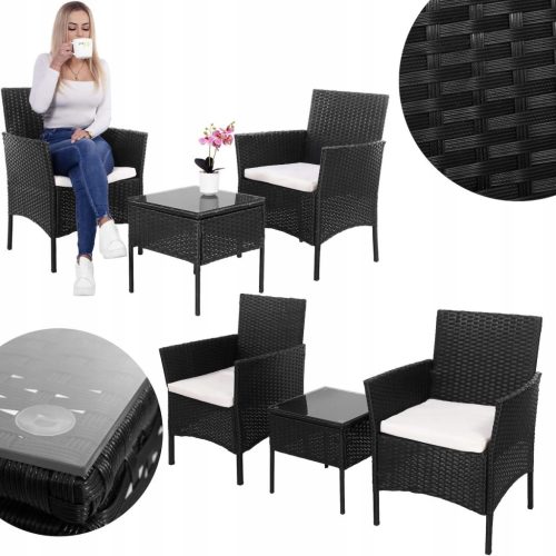  Springos Technorattan Gartenmöbel-Set, schwarz, 3-teilig.