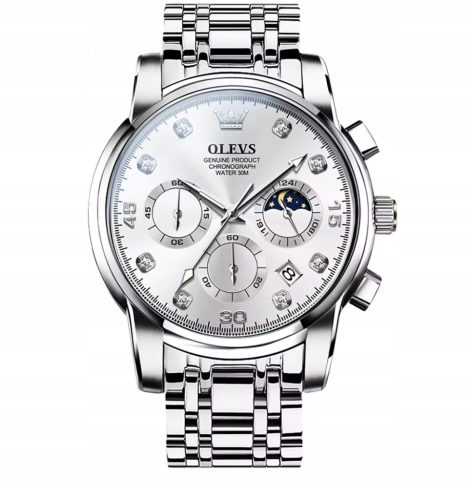  Elegante Herrenuhr, silbernes Armband, Business-Chronograph + gratis