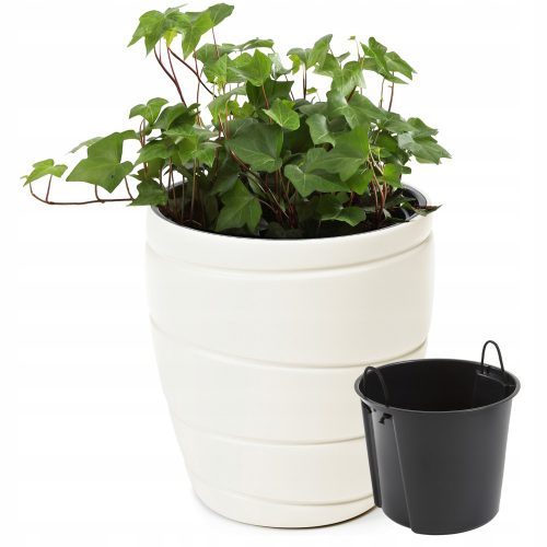  Blumentopf 40 cm x 40 x 43 cm, Durchmesser 40 cm, cremefarbener Kunststoff